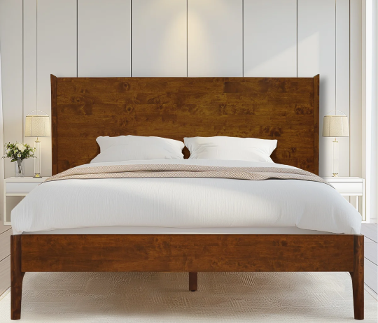 Haven King Solid Wood Bed Frame with Headboard, Walnut Finish