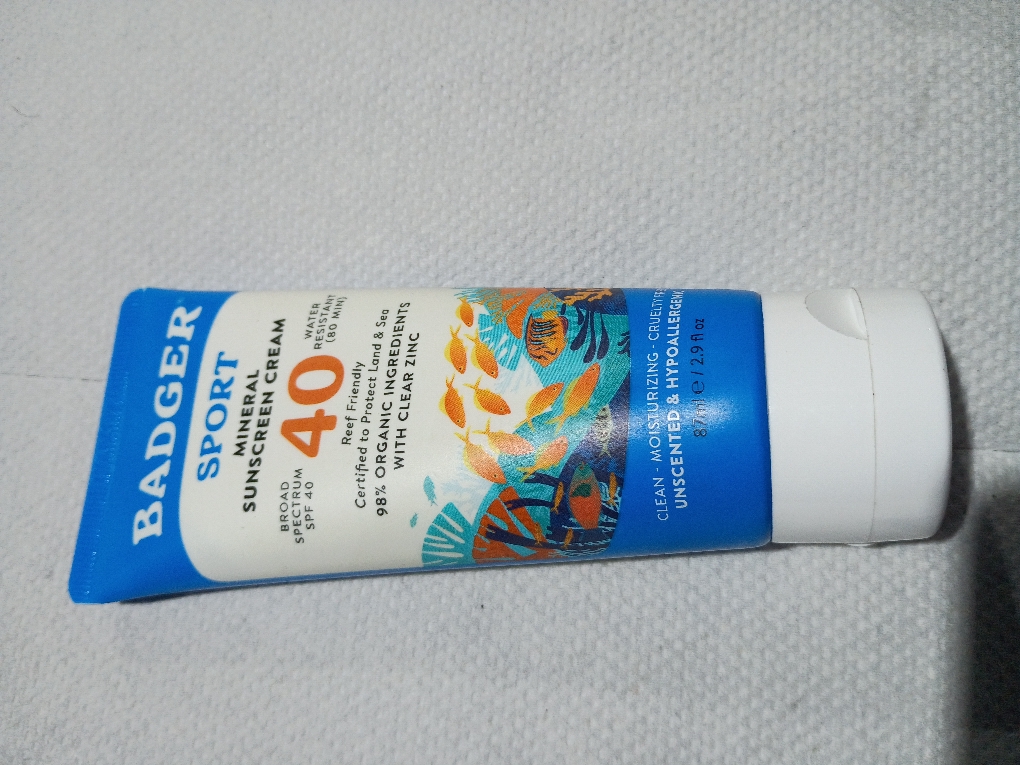 Badger Sport Mineral Sunscreen Cream, SPF 40, Eco Friendly, 2.9 fl oz