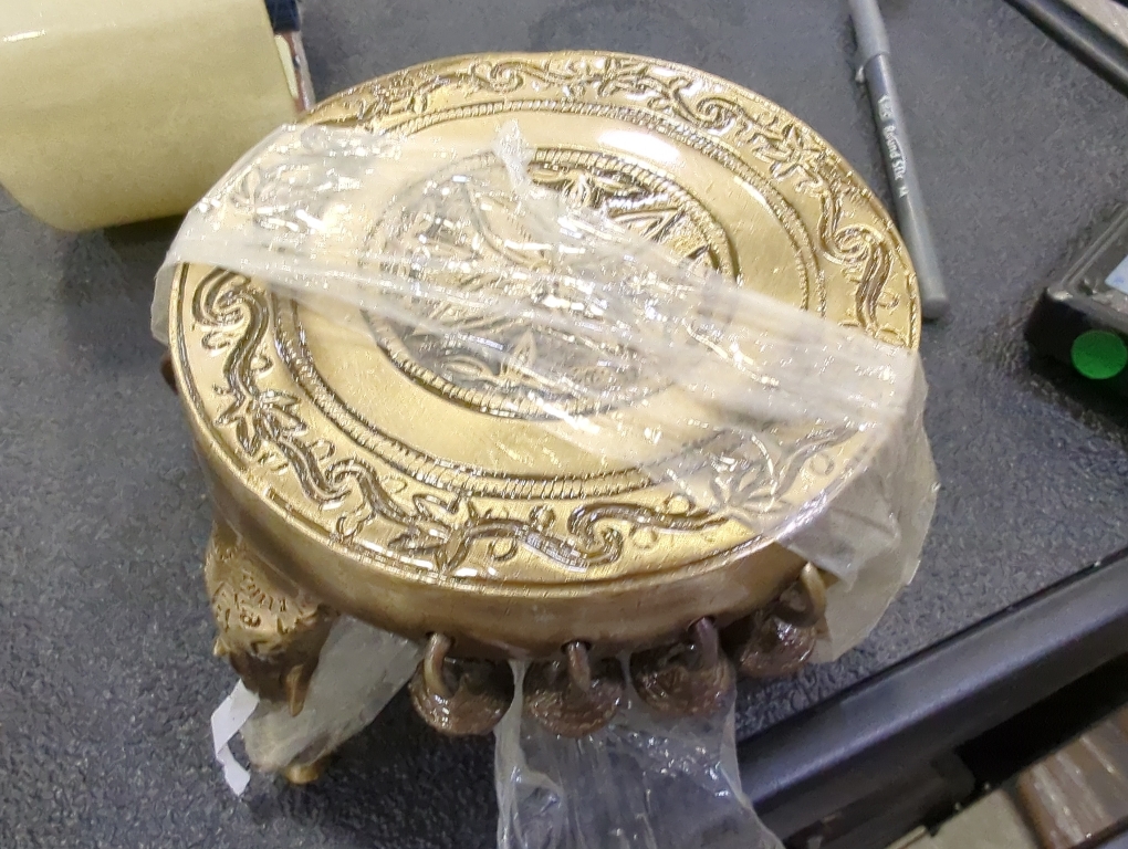 eSplanade Brass Round Mandir Chowki | Elephant Pillars Pooja God Stool with Ghungroo