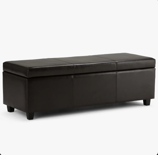 Brown Upholstered Contemporary Rectangular Lift-Top Storage Ottoman Bench with High-Density Foam