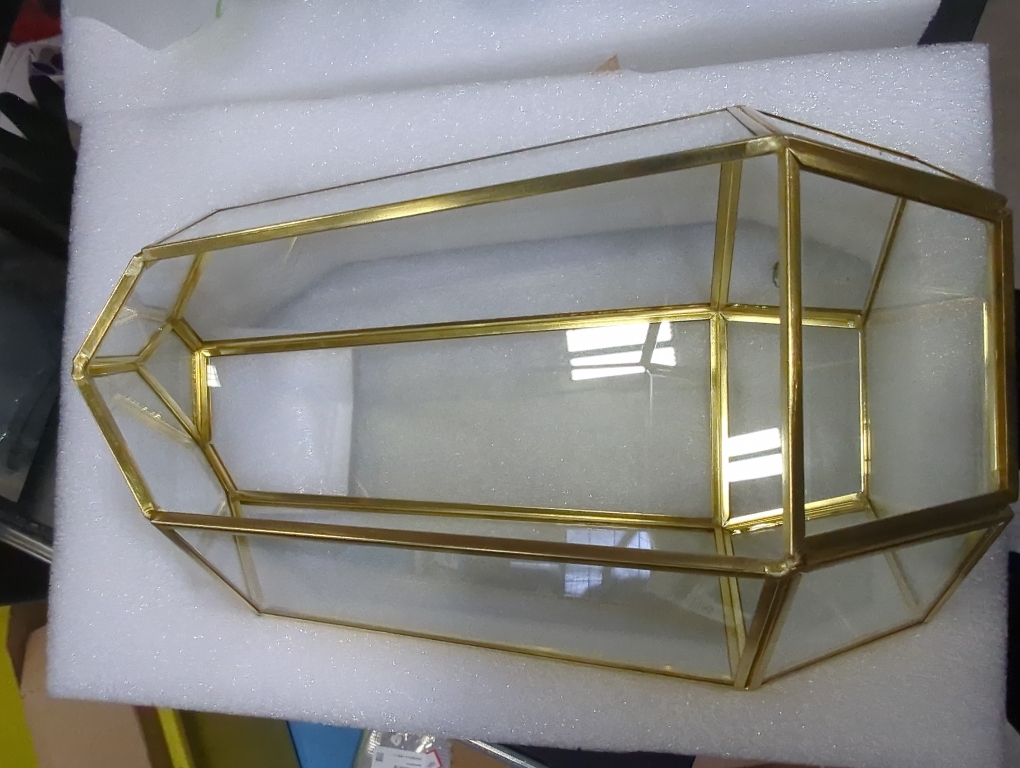 NCYP Geometric Glass Terrarium - Irregular Brass Planter Pot for Succulent Air Plants - Home Fairy Garden Decor - 6.5x5.7x9.8 Inches, Gold (No Plants, NO Door)
