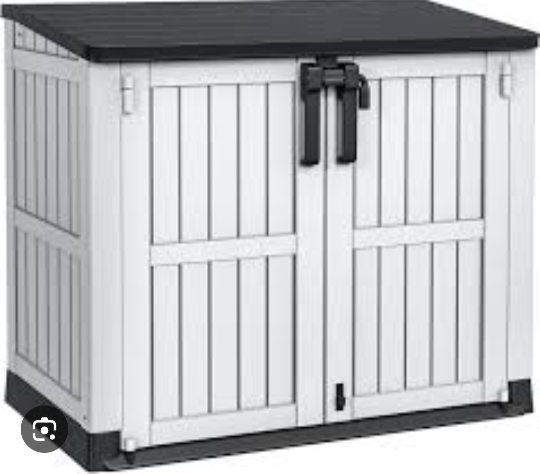 Outdoor Resin Storage Shed with Floor, Garden Shed with Lockable Door, Plastic Tool Storage for Patio Furniture, Black and Ashen