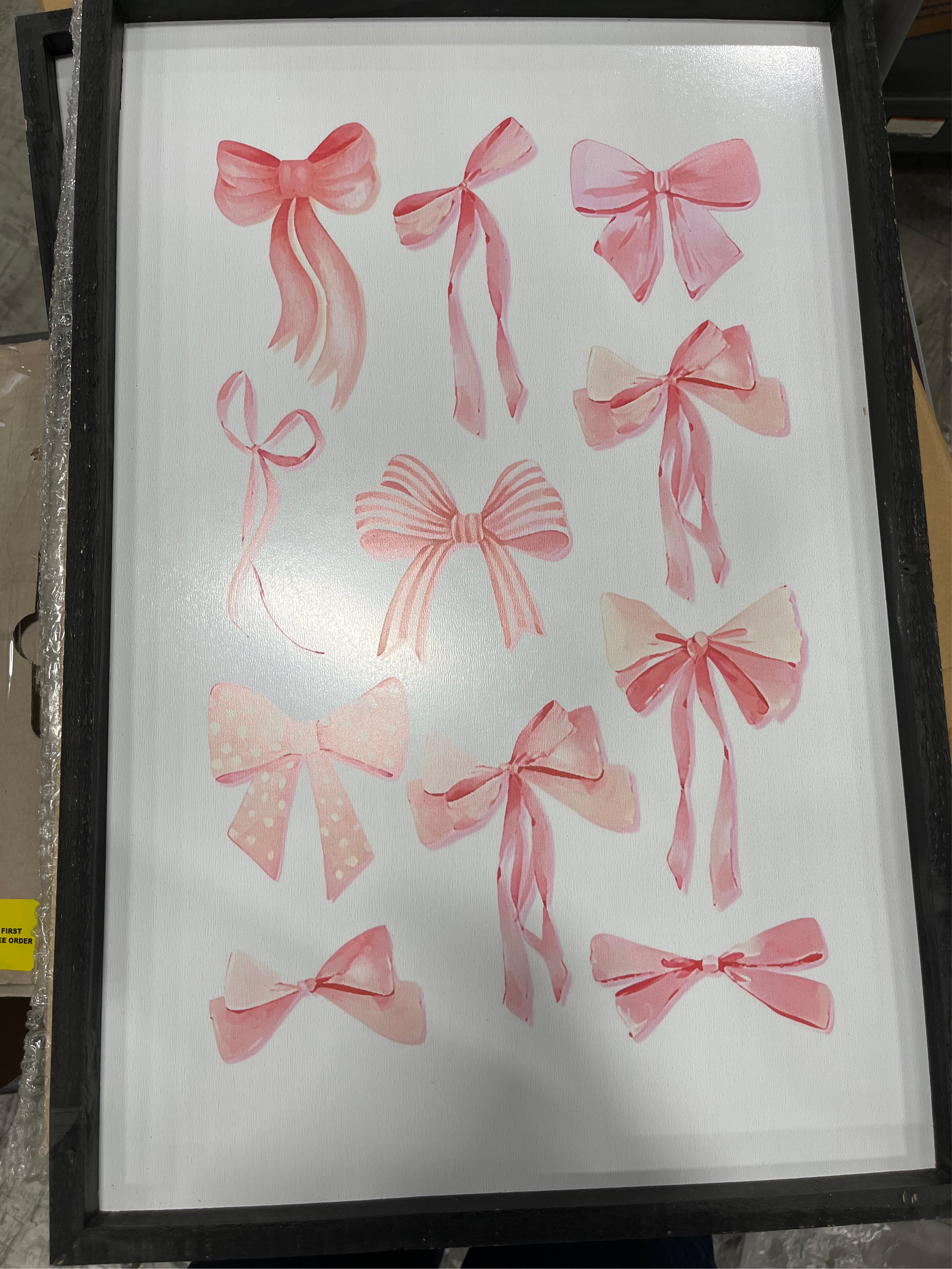 flowtorely Set Of 3 Trendy Pink Bows Poster Wall Art 24x16 Inch Girly Preppy Room Watercolor Aesthetic Wood Frame Sign For College Apartment Cherry Heart Poker Prints Girls Bedroom Hang Decor (Black) va ( scratches)