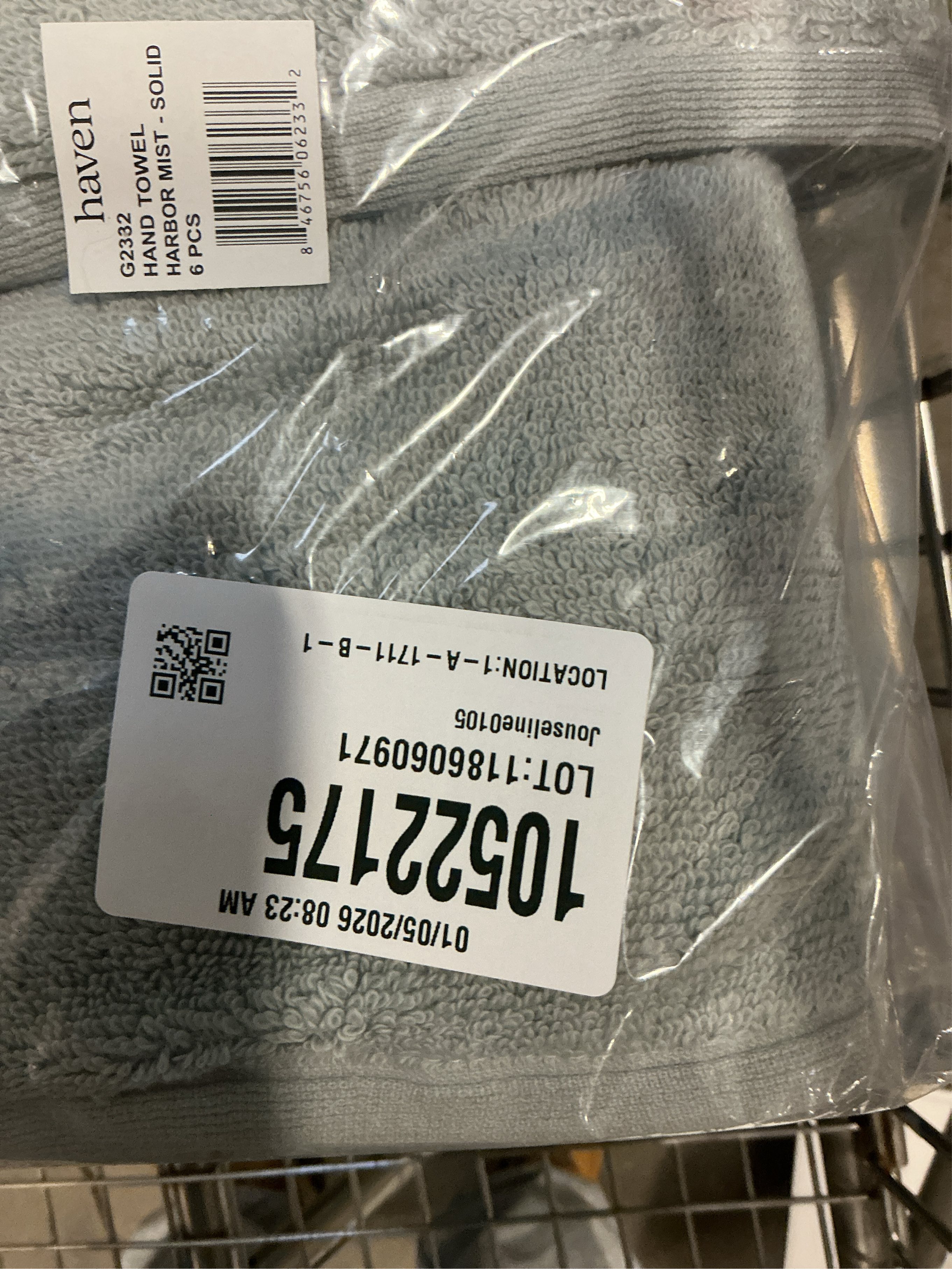 6 pcs Haven Organic Cotton Terry Hand Towel in Harbor Mist Grey