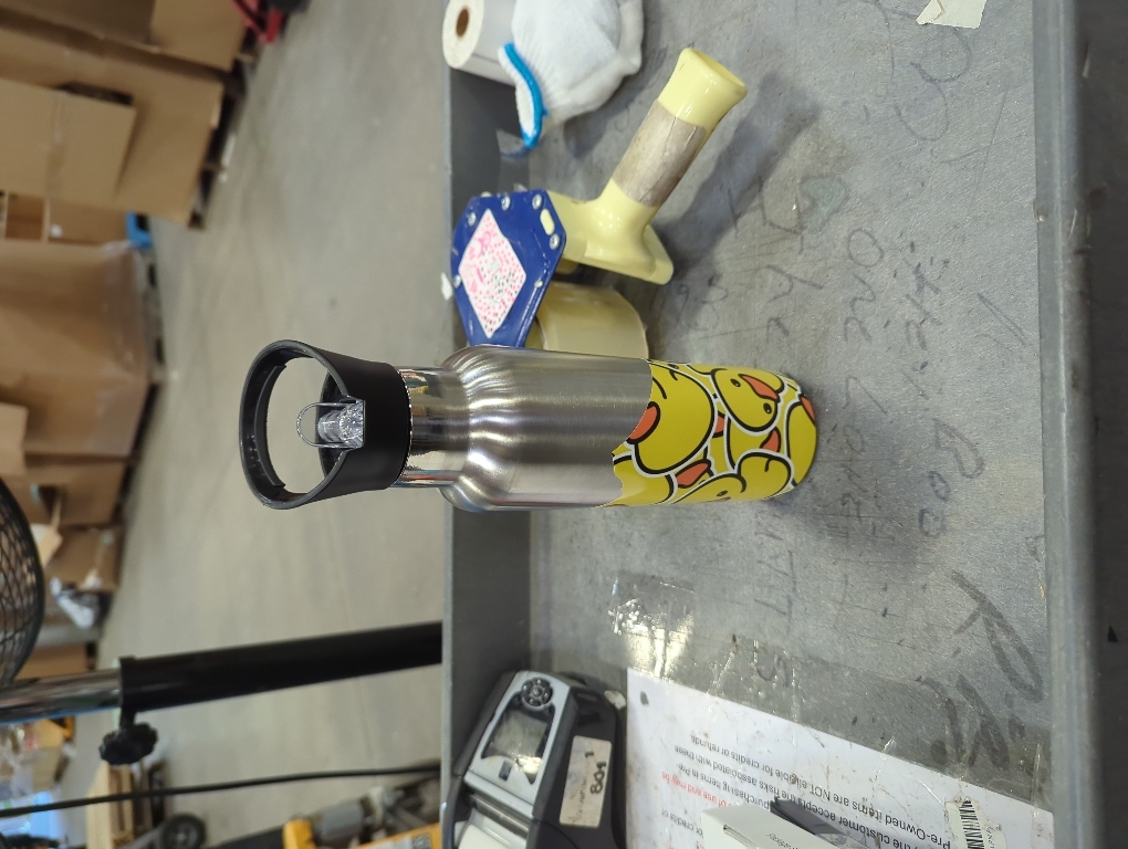 MISSING PART AND.  The sticker is removed from the halfway ‼️point. Kcldeci Cartoon Rubber Ducky Sports Water Bottle 20 Oz Straw Lid Leak Proof Vacuum Insulated Stainless Steel Hot Cold Double Walled Thermo Mug Tumbler Travel Cup Standard Metal Canteen