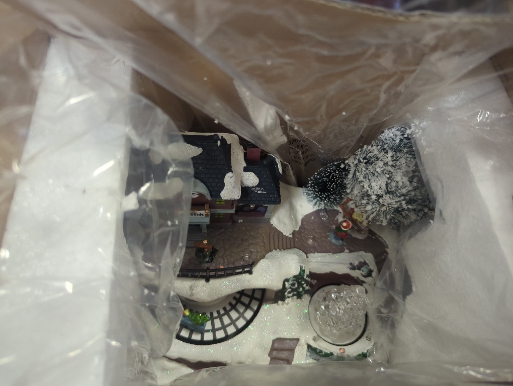 WONDER GARDEN Christmas Village Houses-Christmas Houses Village - Lighted Musical Railway Station Moving Train Town Sets with Revolving Acrylic Trees Animated Figurines for Indoor Decor or Gift