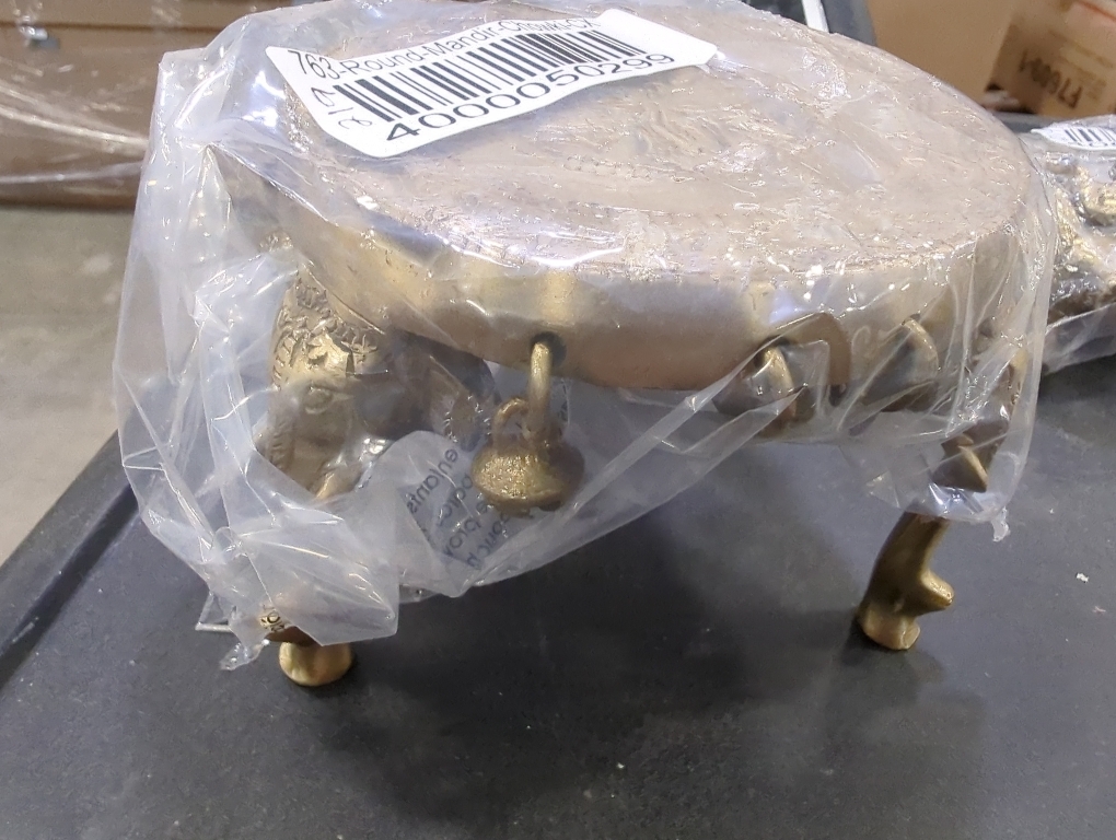 eSplanade Brass Round Mandir Chowki | Elephant Pillars Pooja God Stool with Ghungroo