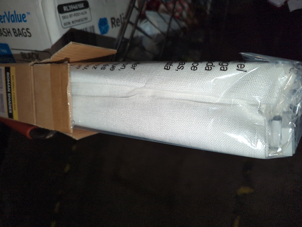 no Drill Cordless Roman Shades for Windows, 32 W × 64 H - 100% Blackout - Linen - Mist White