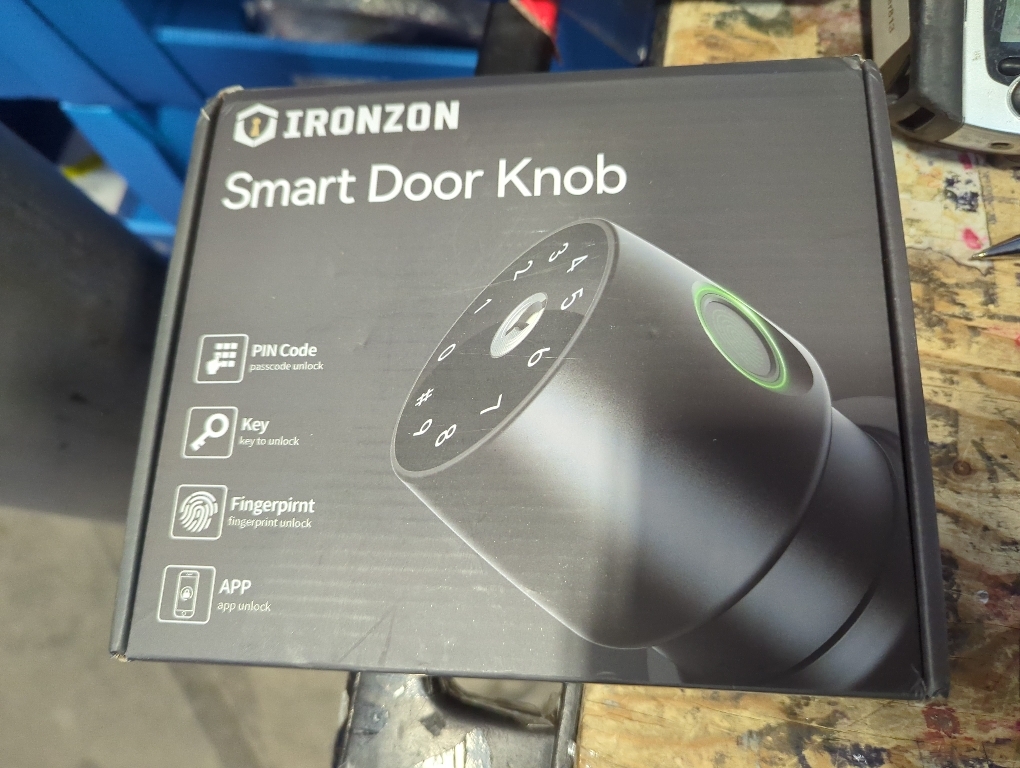 IRONZON Fingerprint Door Knob for Bedroom - 291Y 4-in-1 Keyless Bedroom Door Knob Smart Lock with App, One-tap Privacy Mode Setup, Auto-Lock Easy to Install - Matte Black