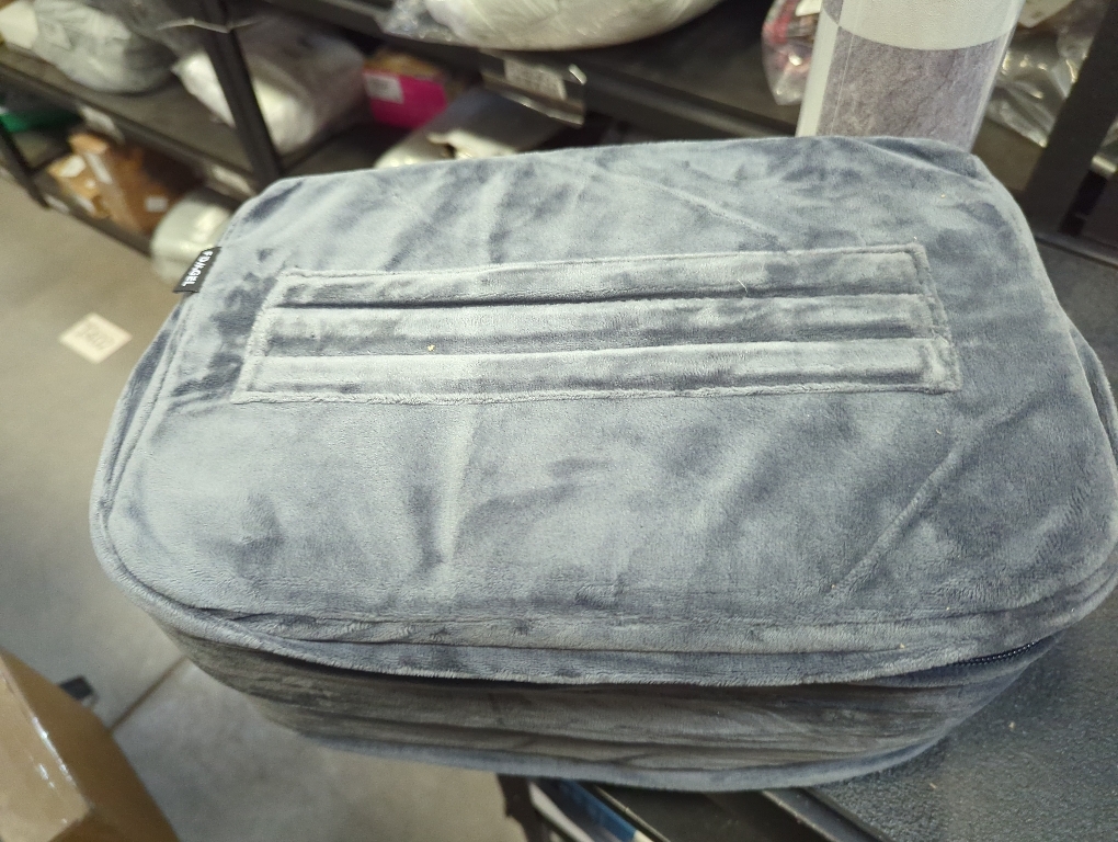 Couch Cup Holder Tray Pillow - Bed, Couch Caddy, Sofa, RV & Car - Holds Drinks, Snacks, Remotes, Phones, Kindle, Tablet | Bed Cup Holder (Grey)