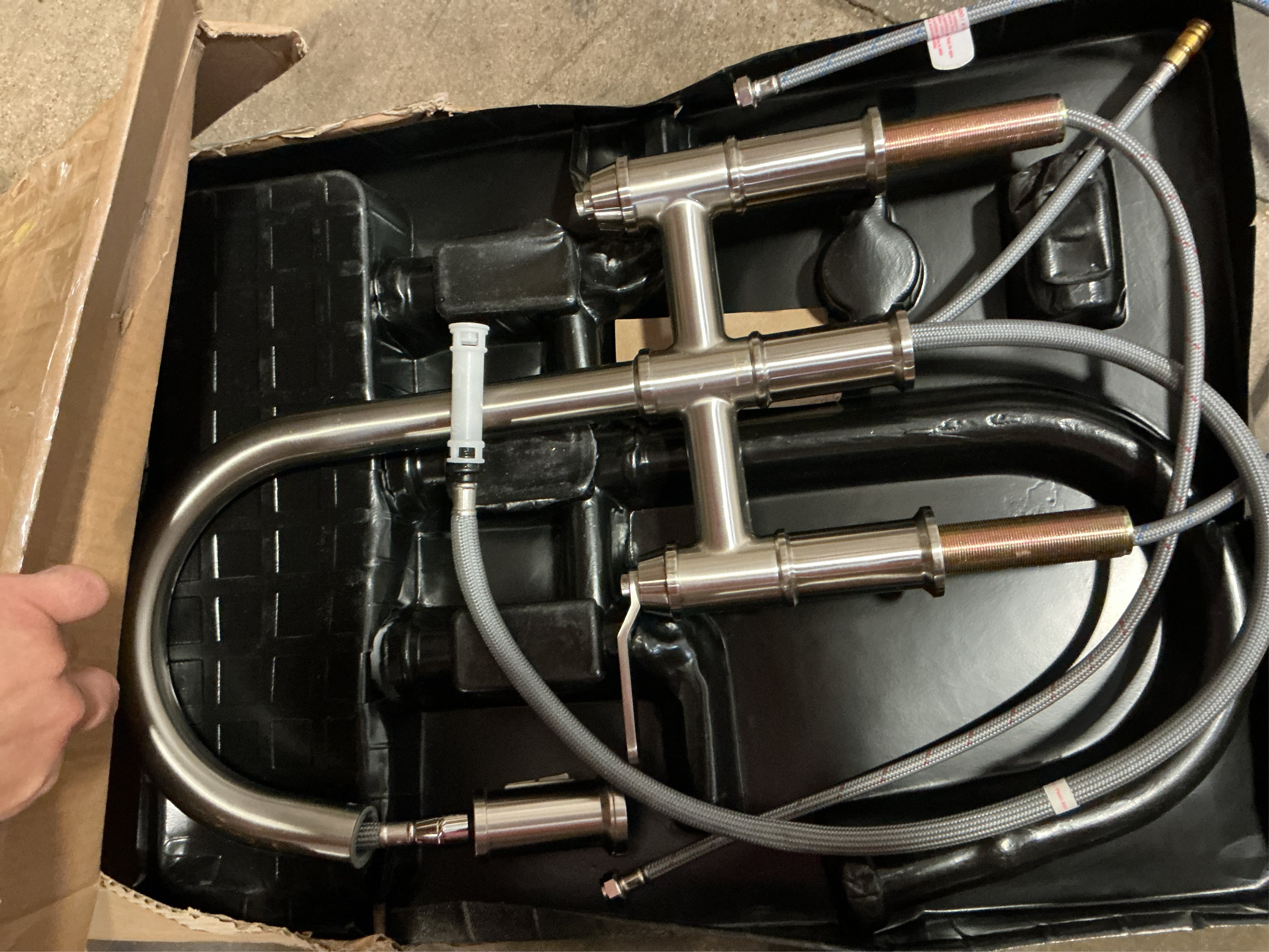 Kinzie Double Handle Pull Down Sprayer Bridge Kitchen Faucet 1.75 GPM in Stainless Steel