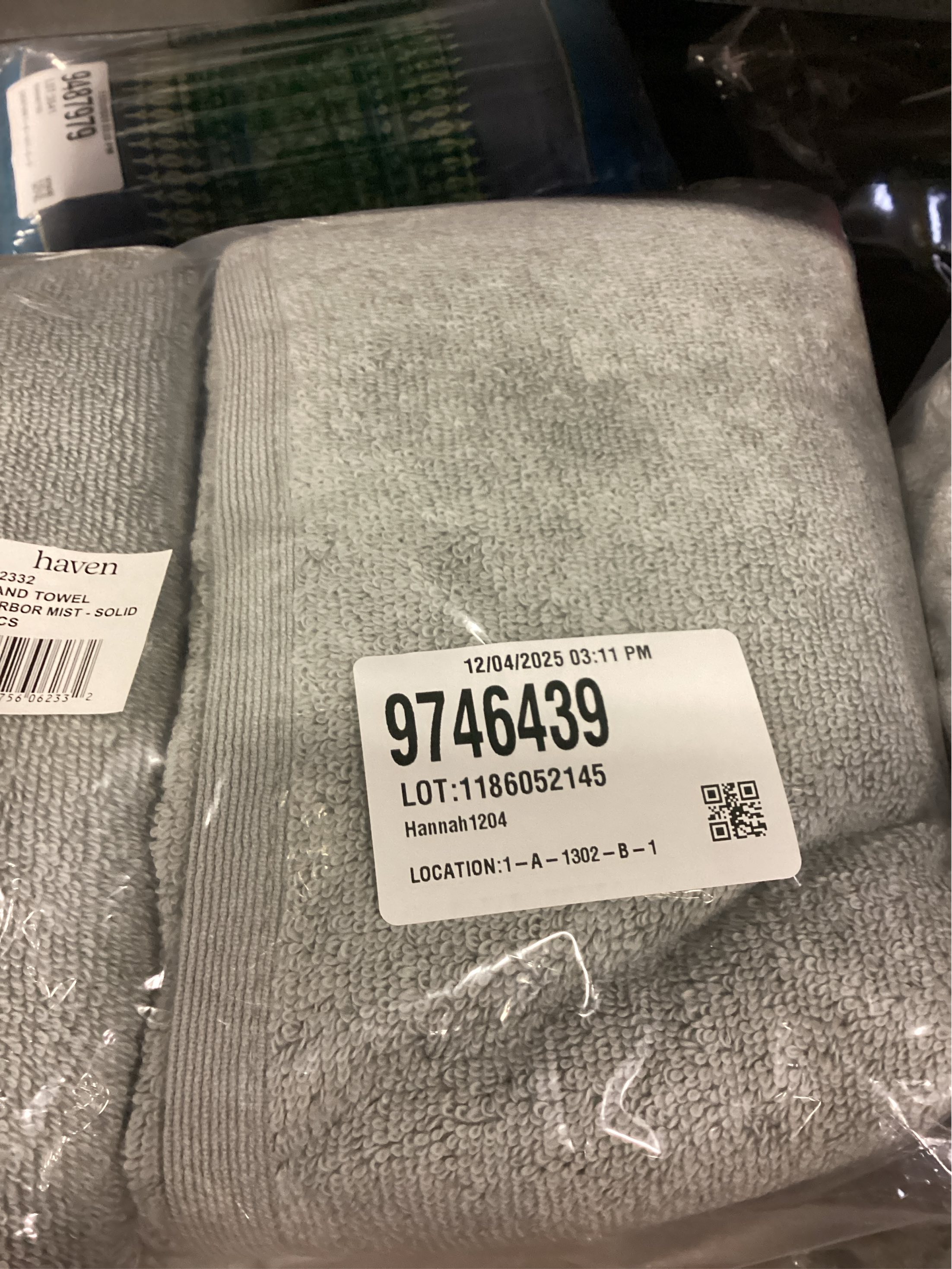 Haven Organic Cotton Terry Hand Towel in Harbor Mist Grey 6 PACK