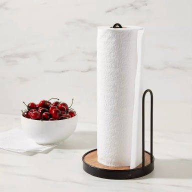 Iron and Mangowood Wire Paper Towel Holder Black - Freestanding Kitchen Napkin Holder