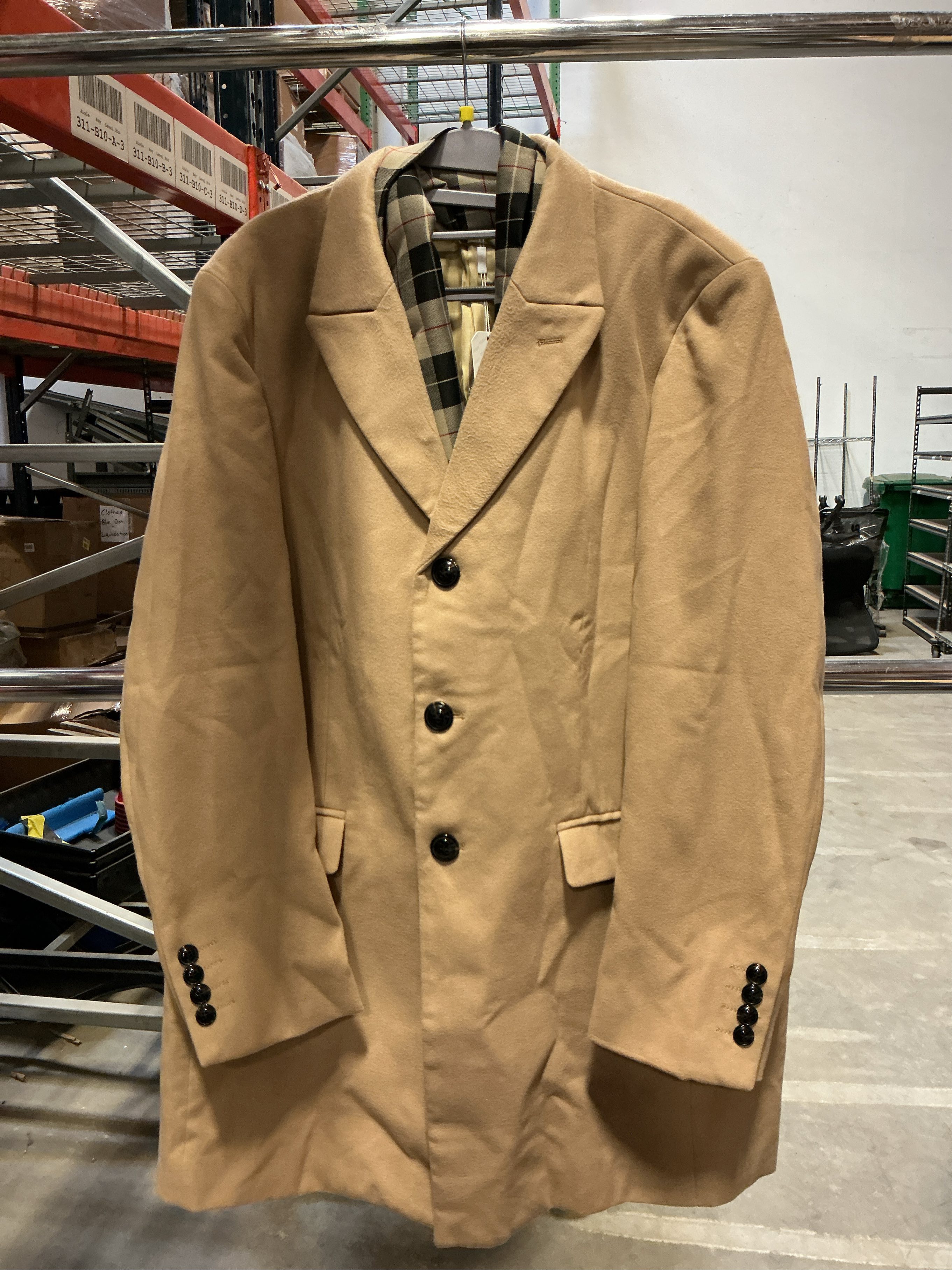 Size L COOFANDY Men's Wool Blend Coat with Detachable Plaid Scarfs Notched Collar Single Breasted Pea Coat Trench Overcoat