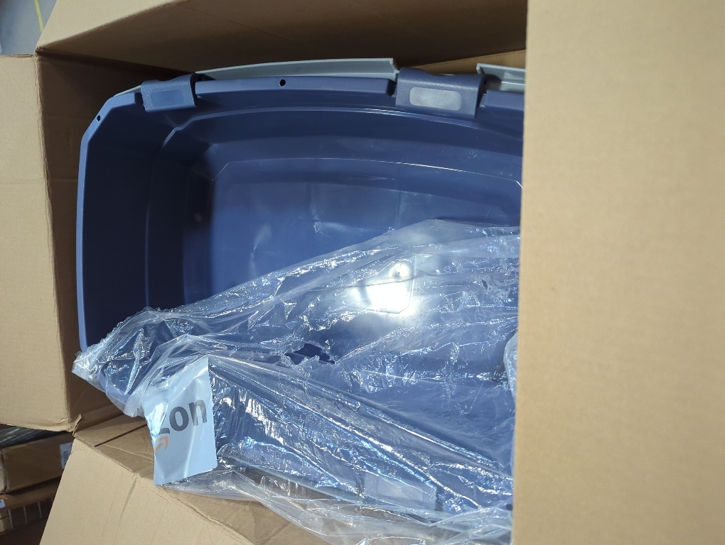 Amazon Basics 2-Door Top-Load Hard-Sided Dogs, Cats Pet Travel Carrier, Gray & Blue, 22.8L x 15.0W x 13.0H