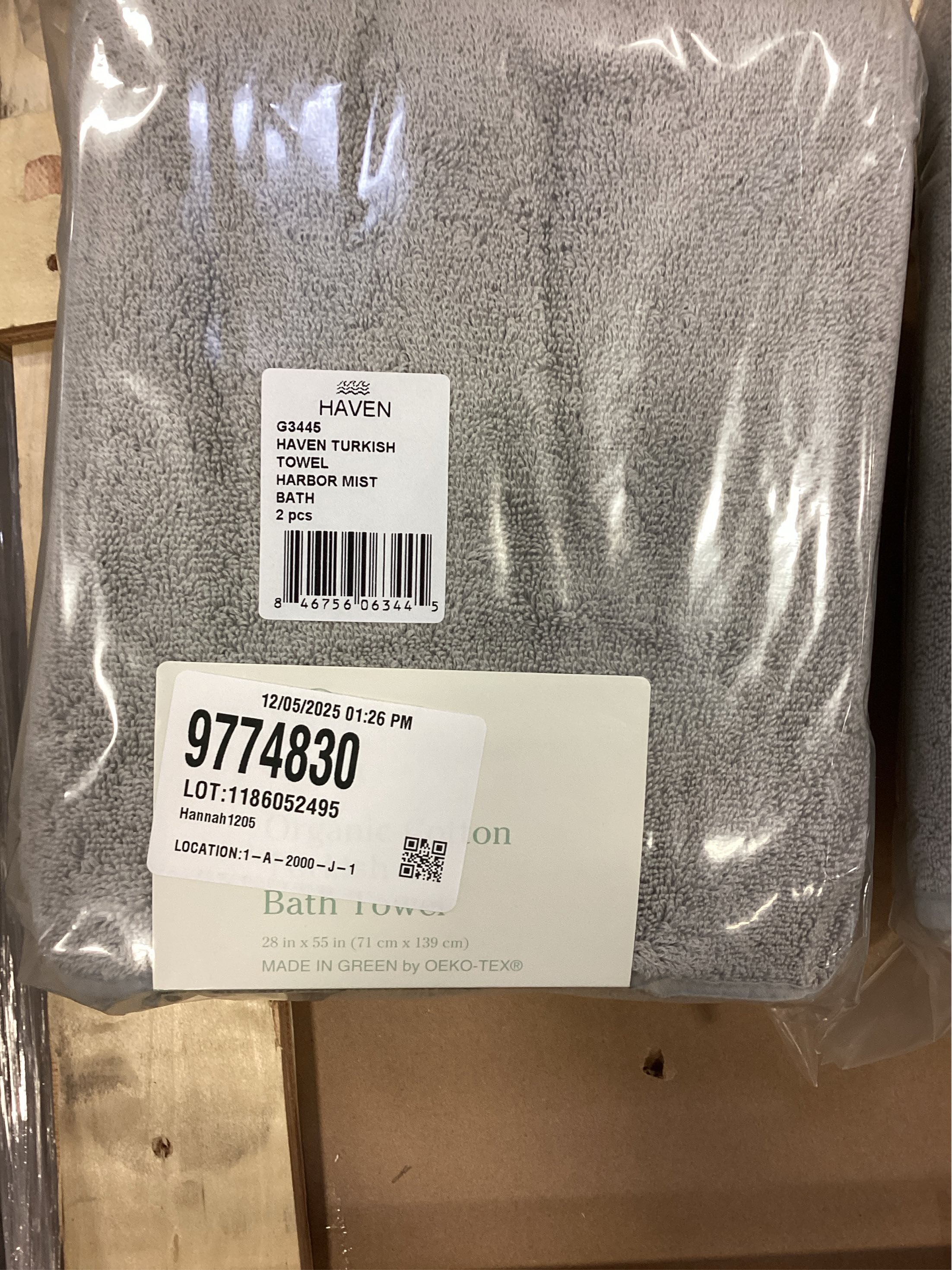 Haven Turkish Cotton Bath Towel in Harbor Mist Grey 2 PACK