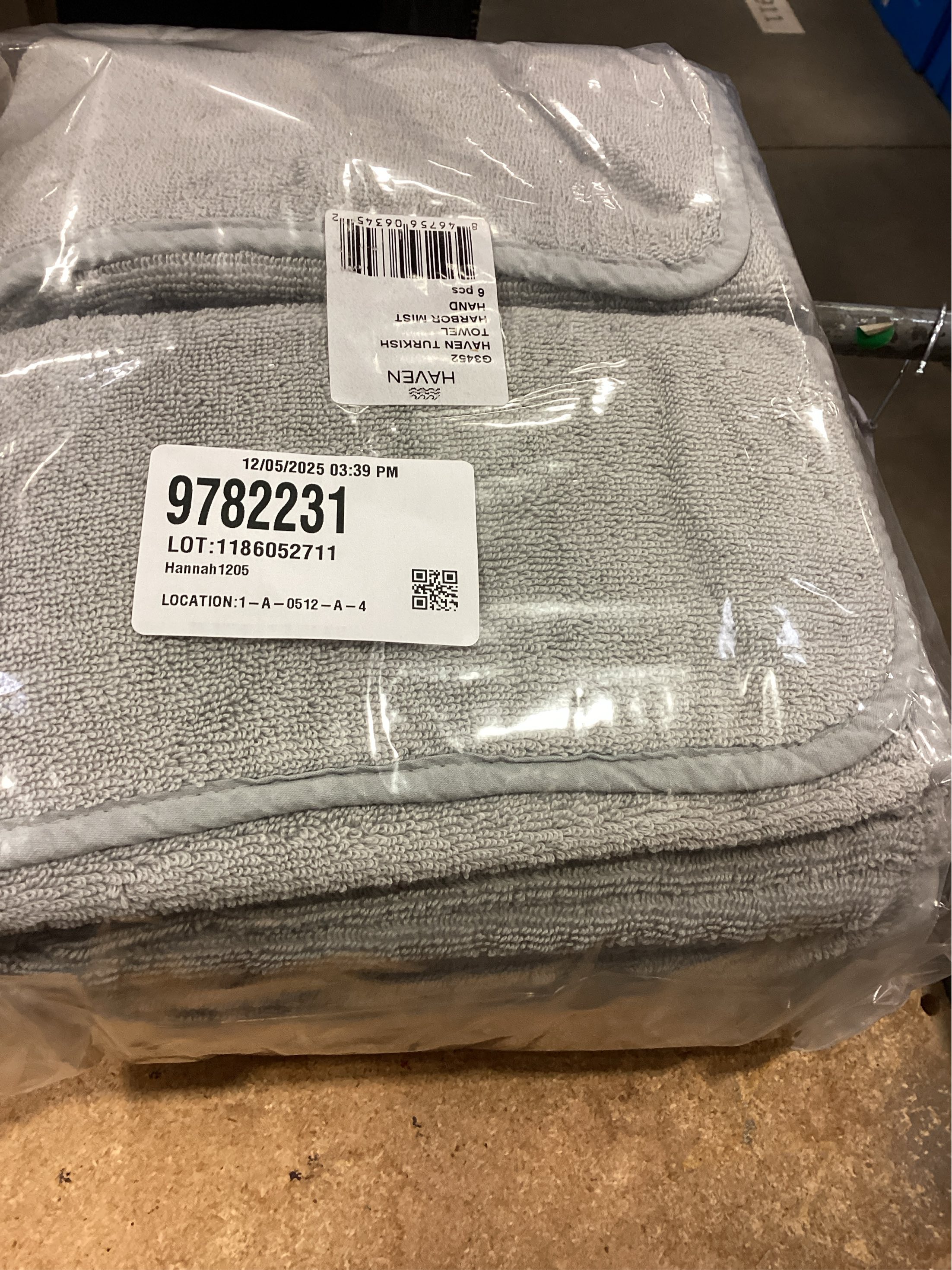 Haven Turkish Cotton Hand Towel in Harbor Mist Grey 6 pack