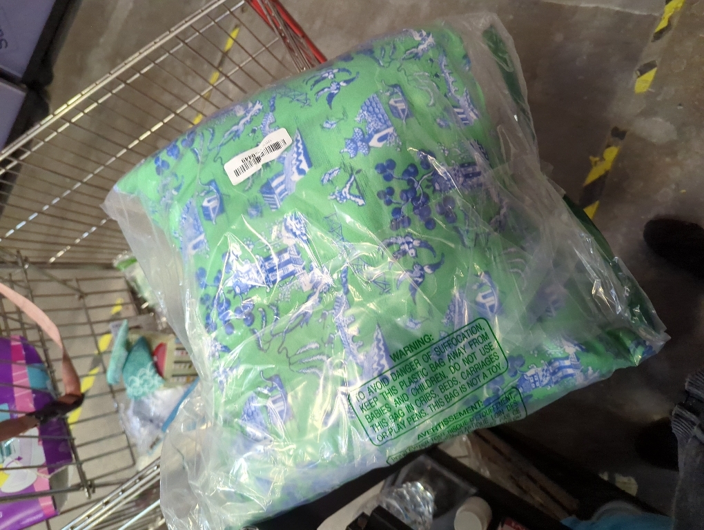 Preppy Blue and Green Willow Pattern Chinoiserie Toile Throw Pillow