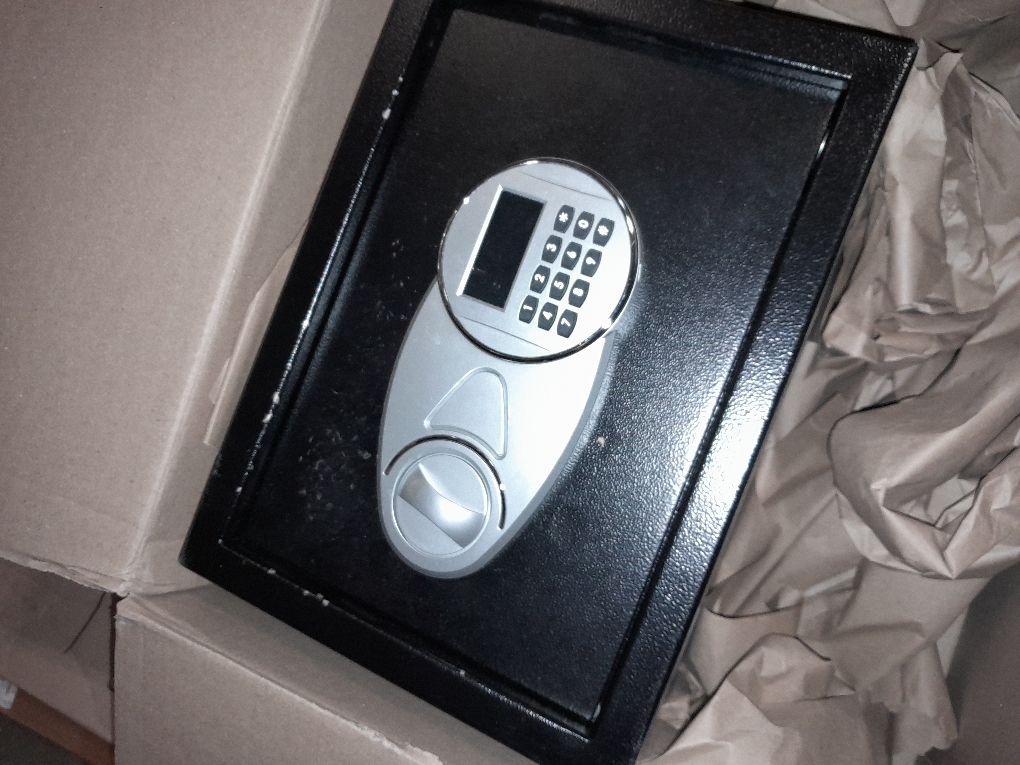 Amazon Basics Steel Security Safe and Lock Box with Programmable Electronic Keypad, for Valuables, Cash, Jewelry, Documents, Black, 1 Cubic Foot, 16.9-x-14.6-x-9.1-inches (WxDxH)