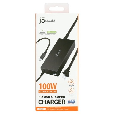 J5create JUP2290 100W PD USB-C Super Charger for Laptop, Notebook, Tablet, Smart