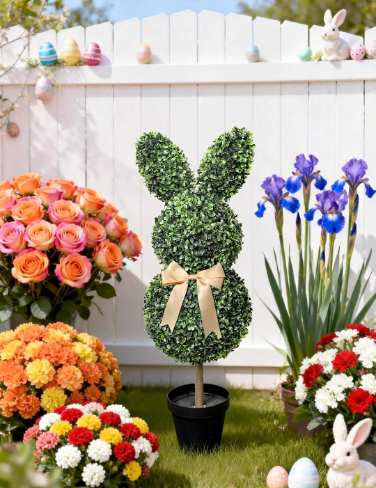 Boxwood Rabbit Tree - Lifelike Easter Decor, Indoor/Outdoor Use,  Rabbit-Shaped Topiary for Porch & Garden Decor
