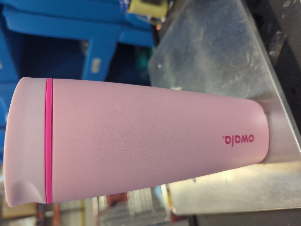 Owala SmoothSip Slider Insulated Stainless Steel Coffee Tumbler, Reusable Iced Coffee Cup, Hot Coffee Travel Mug, BPA Free 20 oz, Pink (Pucker Up)