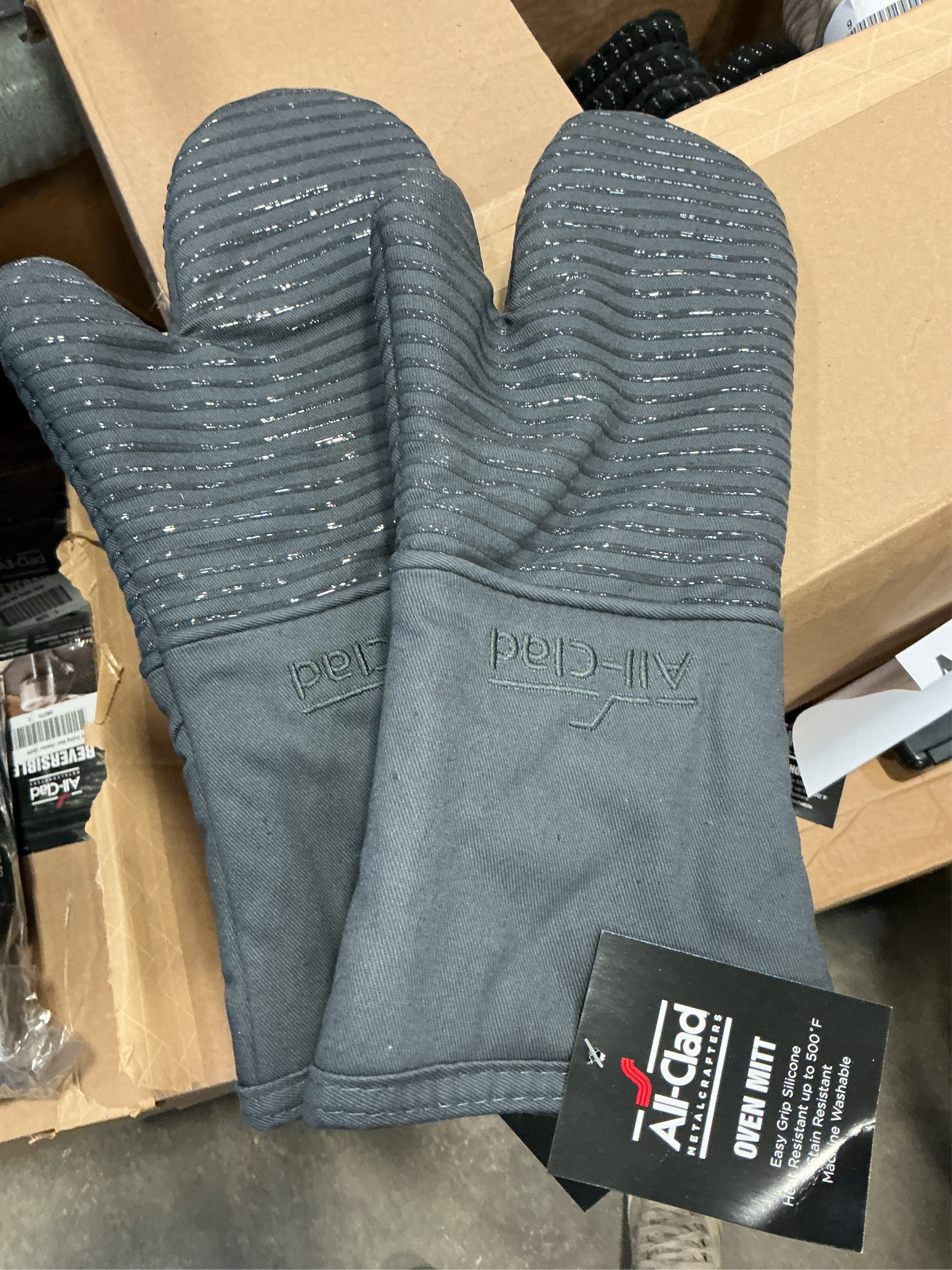 All-Clad Silicone Oven Mitts: Heat Resistant up to 500 Degrees - 100% Cotton & Silicone, 14x7 Oven Mitt for Kitchen and Barbeque, 2-Pack, Pewter