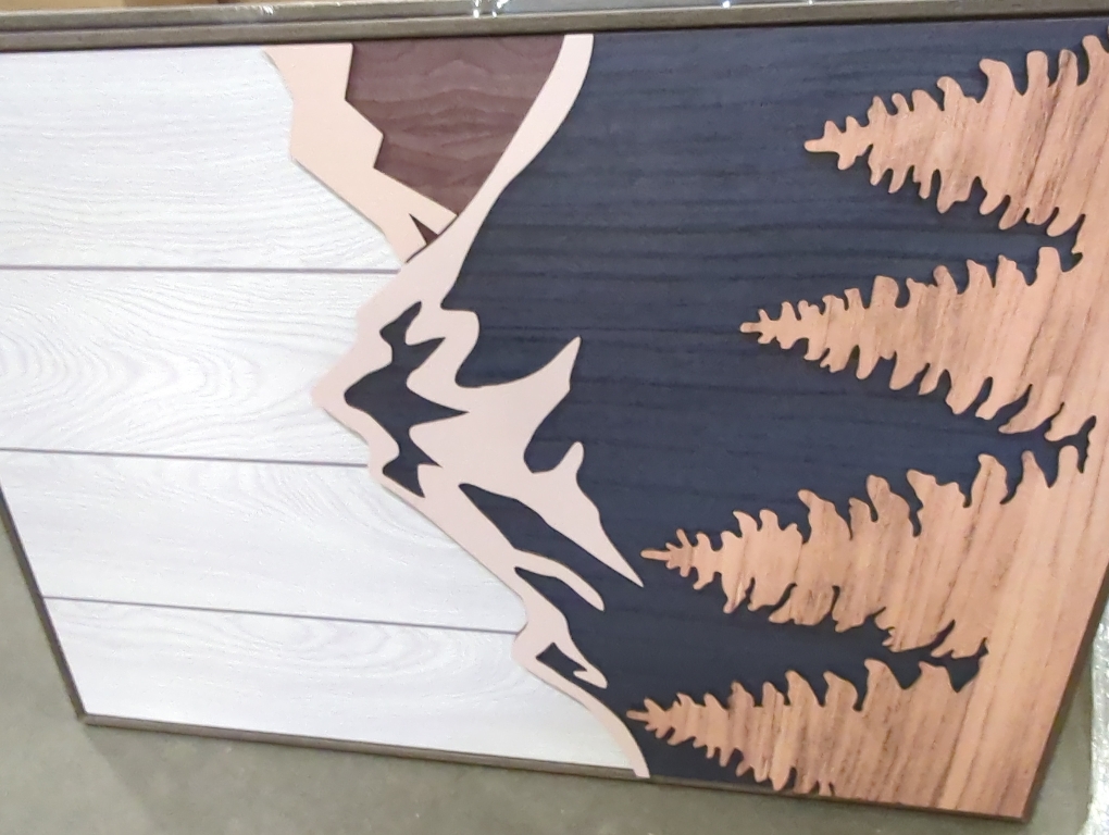 Framed Textured Wood Mountain Wall Art for Living Room, Large 3 Piece 3D Wood Farmhouse Artwork for Walls, Boho Landscape Mountain Forest Sun Wall Art Decor for Bedroom Office Hallway, 24x36 Inch