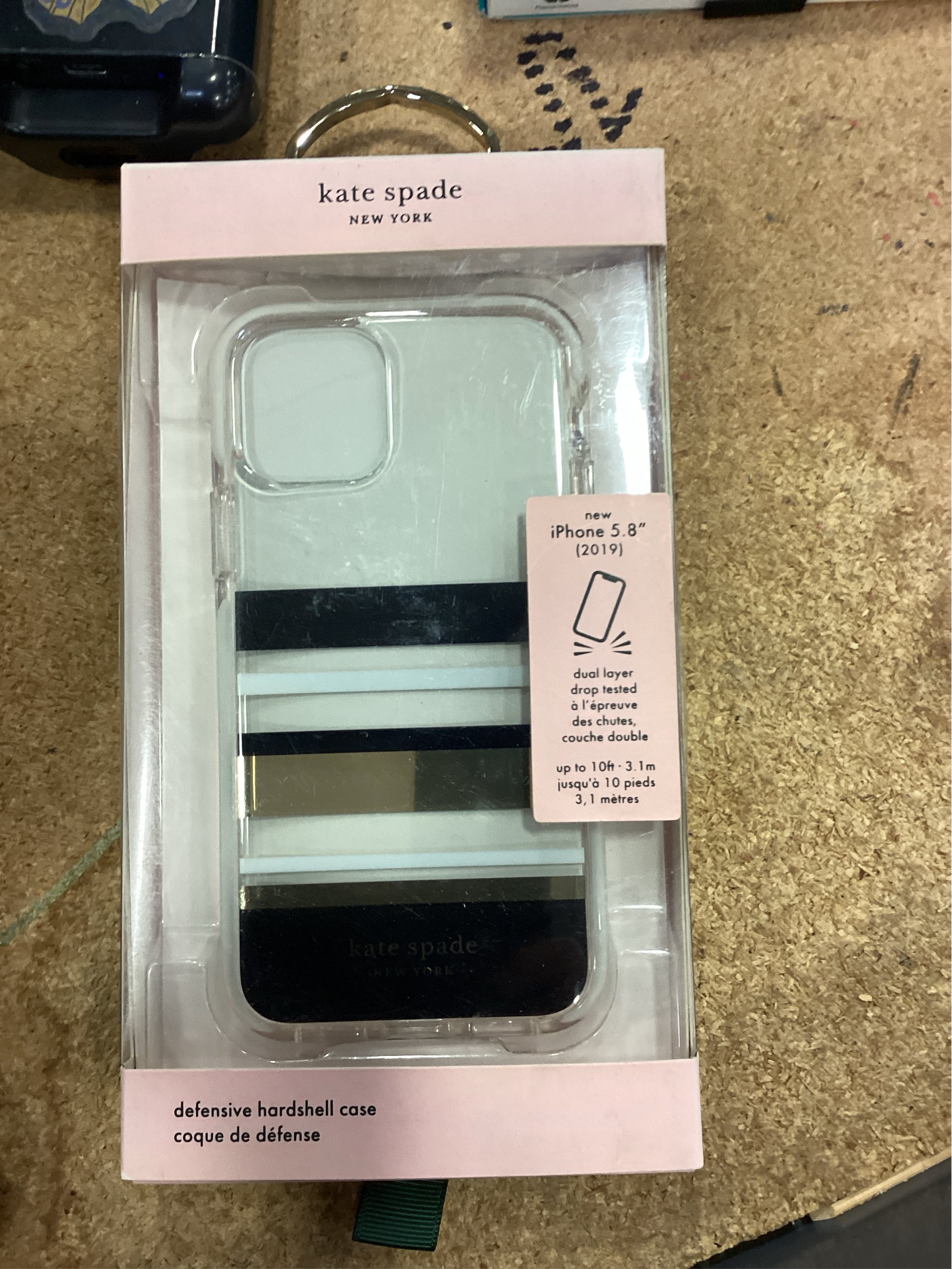 kate spade new york Defensive Hardshell Case (1-PC Comold) for iPhone 11 Pro, Park Stripe Gold Foil/Black/Cream/Cream Bumper/Clear