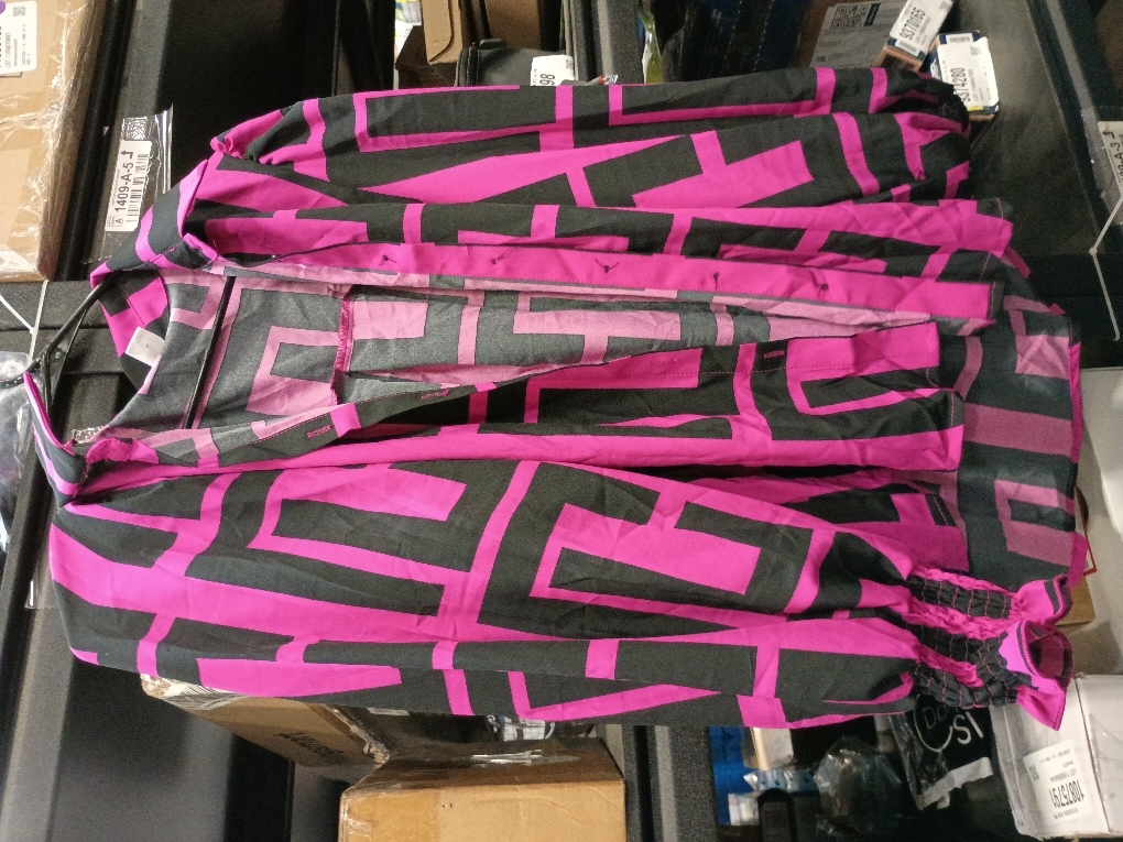 SweatyRocks Women's Graphic Print Long Lantern Sleeve Collar Neck Button Front Blouse Shirt Top Medium