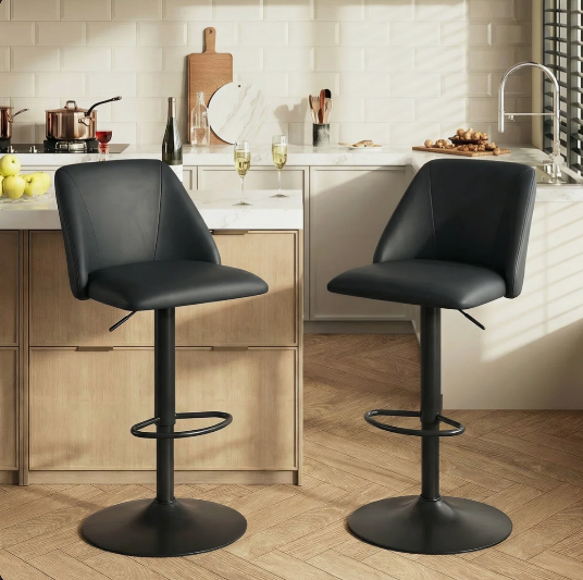 New upgraded backrest Black  Swivel Upholstered Adjustable Height Counter & Bar Stool With Footrest (Set of 2)