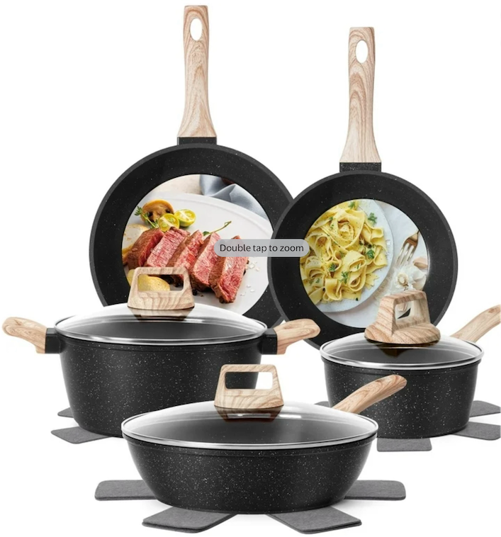 SODAY 12pcs Pots and Pans Set Non Stick Kitchen Cookware Sets Induction Cookware Nonstick Granite Cooking Set with Frying Pans, Saucepans.