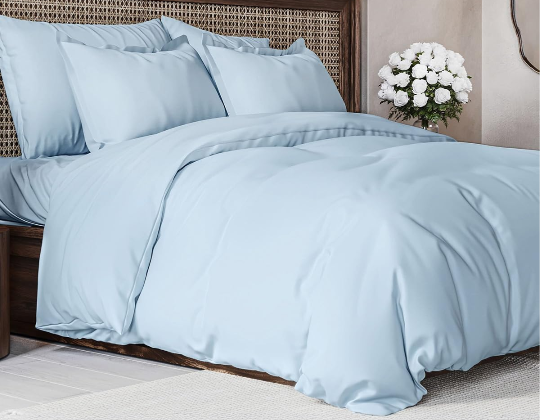Horbaunal 5 Pcs Blue Ruffle Duvet Cover Queen Size Soft Microfiber Shabby Chic Ruffled Duvet Cover Set, Vintage French Country Ruffle Bedding Set with Zipper Closure & Corner Ties, 90 x 90