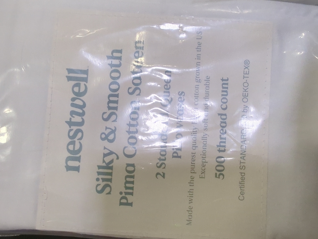 Nestwell Pima Cotton Sateen 500-Thread-Count 2 Standard/Queen Pillowcase Set in Bright White