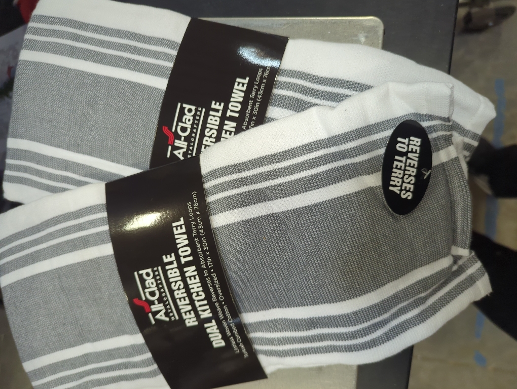 All-Clad Striped Dual Kitchen Towel in Pewter 3pk