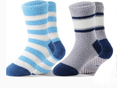 Kids Fuzzy Grips Socks, Anti Slip, Winter Warm Cozy Slipper Socks 3 pairs