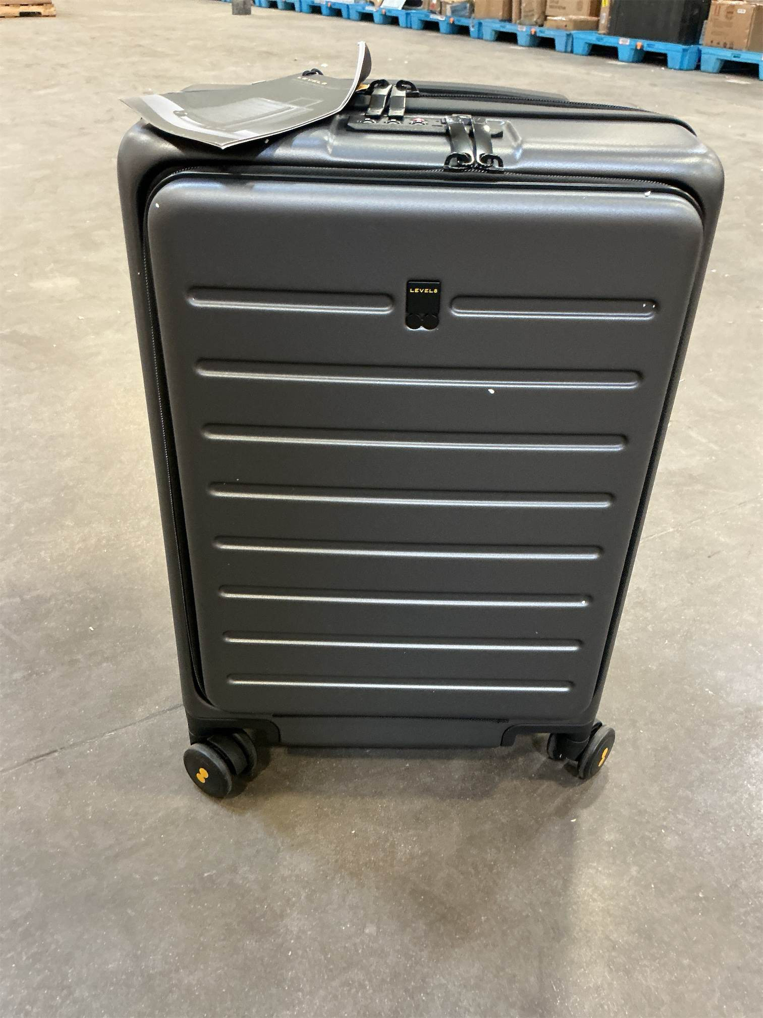 LEVEL8 Carry On Luggage with Compartment, 20 Inch Lightweight Hard Shell Rolling Suitcase with Wheels Airline Approved with Front Pocket, Double Tsa Locks, Grey