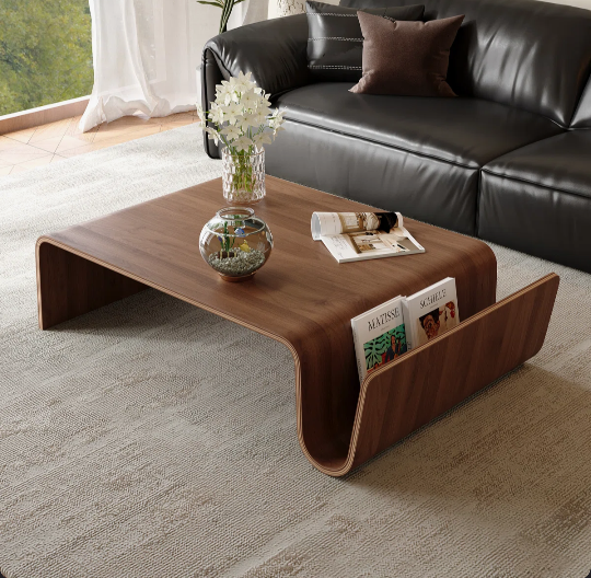 Modern Solid Wood Coffee Table, Bentwood N-Shaped Living Room Center Table,