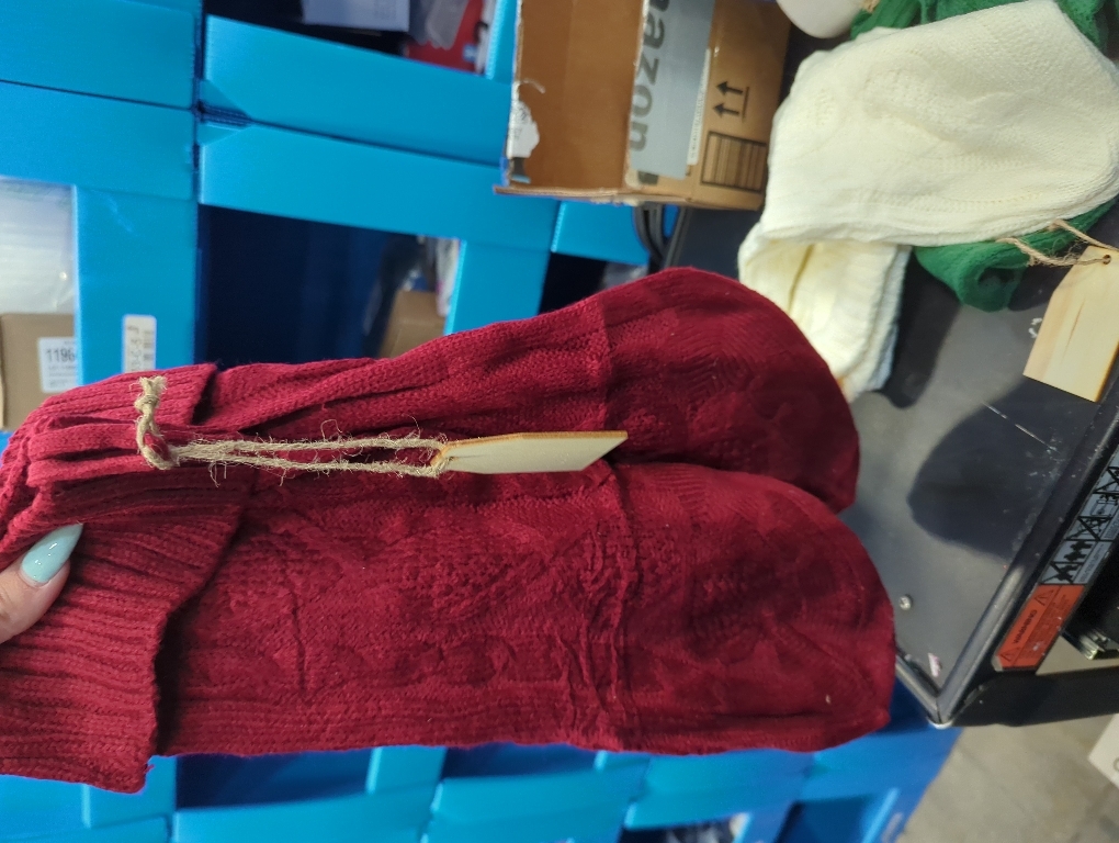 RFAQK 18 Inches Large Christmas Stockings 4 Pack - Burgundy Red, Ivory White, Green - Stretchable Knitted Xmas Stockings with 50Pcs Personalizeable Gift Tags for Family Holiday Christmas Décor