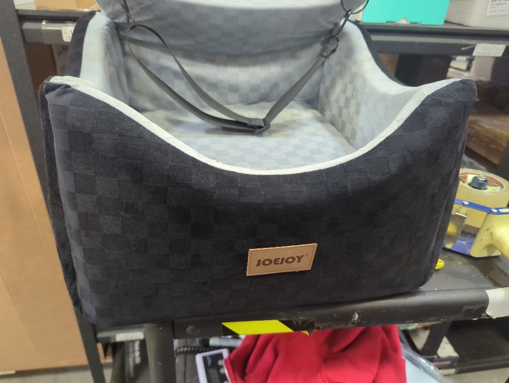 Color Black and Grey JOEJOY Elevated Dog Car Seat for Small/Medium Dogs up to 35 lbs, Memory Foam Pet Booster Seat with Detachable Washable Cover, Portable Travel-Safe Bed for Cars with Safety Belts and Storage Pockets