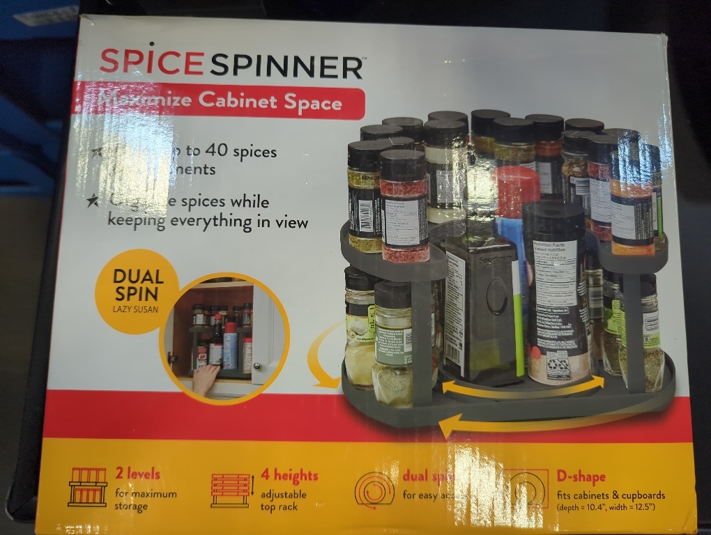 Allstar Innovations Spice Spinner Two-Tiered Spice Organizer & Holder That Saves Space, Keeps Everything Neat, Organized & Within Reach With Dual Spin Turntables- Grey