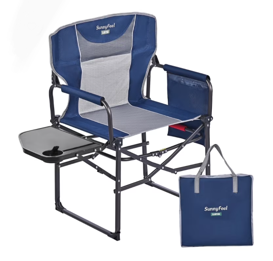 SUNNYFEEL Camping Directors Chair Aluminum Oversized Portable Folding Chair with Side Pocket and Adjustable Side Table for Beach, Fishing, Trip, Picnic, Lawn, Concert Outdoor Foldable Camp Chairs
