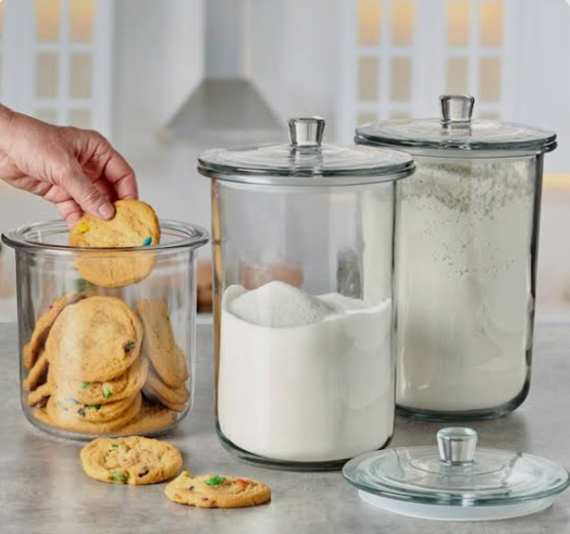 3pc Canister Sets for Kitchen Counter   Glass Cookie Jars - Food Storage Containers   - Flour, Sugar, Coffee,