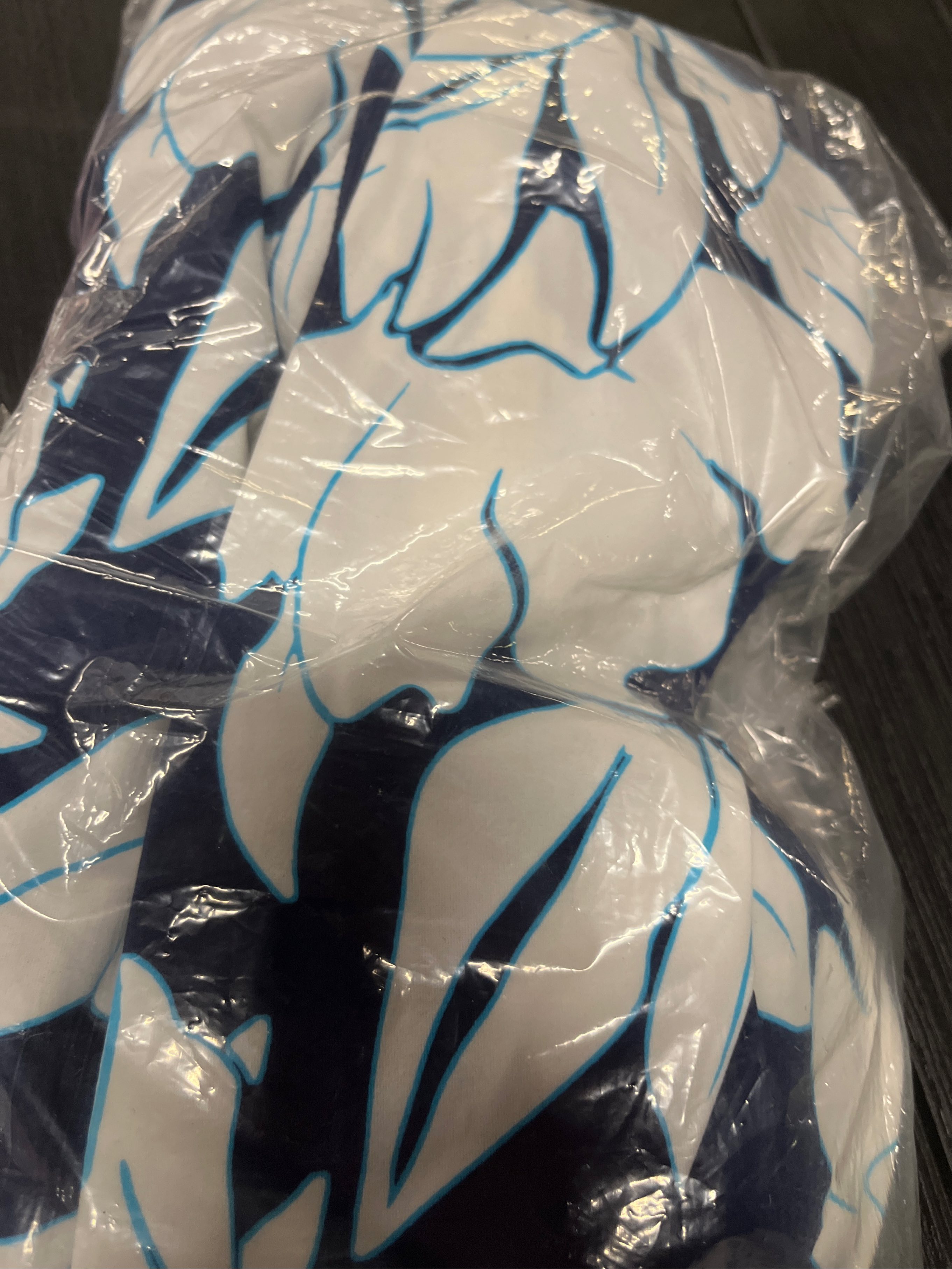 Women's swim dress Hawaiian tropical navy blue and white with blue outlining size small