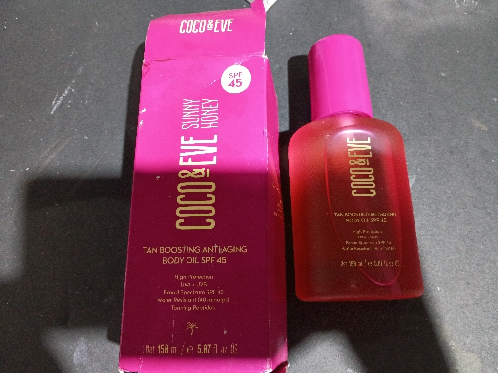Coco & Eve Tan Boosting Anti-Aging Body Oil SPF45 - Tanning Accelerator Pump, UVA UVB Sun Protection | Moisturizing Outdoor Bronzing Enhancer with Natural Ingredients, Antioxidants (5.07 Fl Oz)