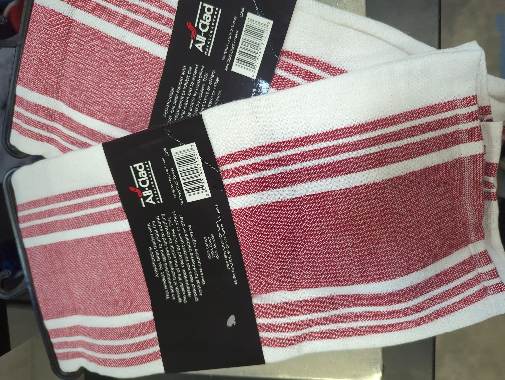 All-Clad Striped Dual Kitchen Towel in Chili 3pk