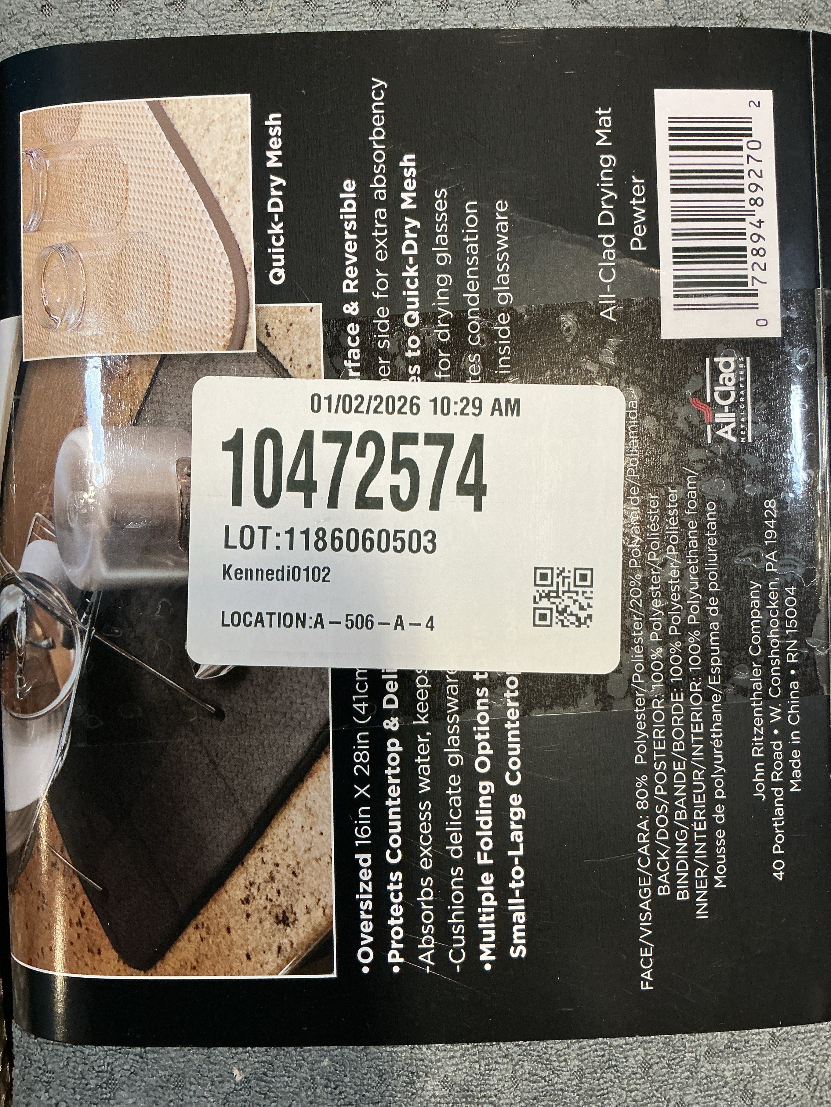 All-Clad Premium Reversible Dish Drying Mat for Kitchen: 16 x 28 Ultra-Absorbent, Long-Lasting, No Condensation, and Oversized for Large Pots and Pans - 2 Pack, Pewter