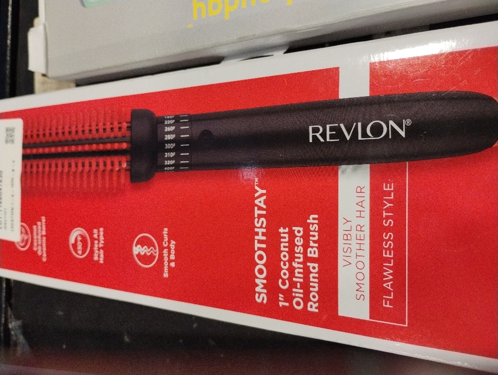 REVLON New and Improved SmoothStay Coconut Oil-Infused Heated Hair Styling Brush | 1” Barrel for Voluminous, Shiny Results (Black/Red)