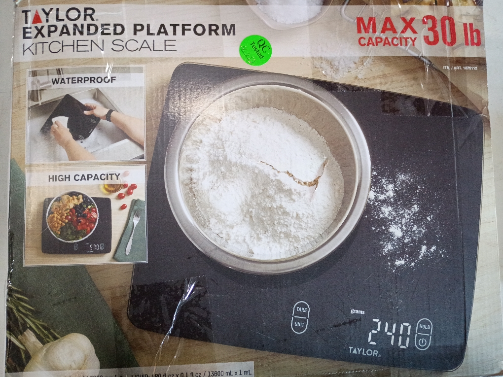 Taylor Expanded Platform Digital Kitchen Scale, Waterproof, 30 lb Capacity, Black