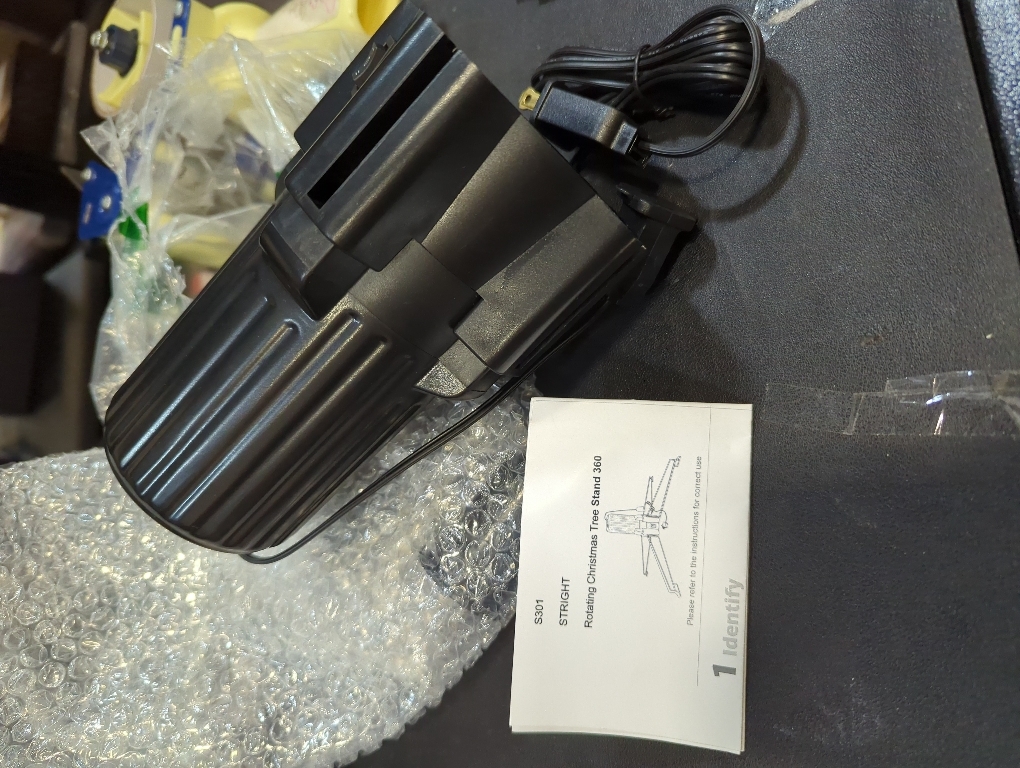 Stright 360 Degree Rotating Christmas Tree Stand, Revolving Artificial Tree Base for Tree Up to 7.5FT, Spinning Christmas Tree Stand with 2 Settings Trunk Diameter and One Built-in Electrical Outlet